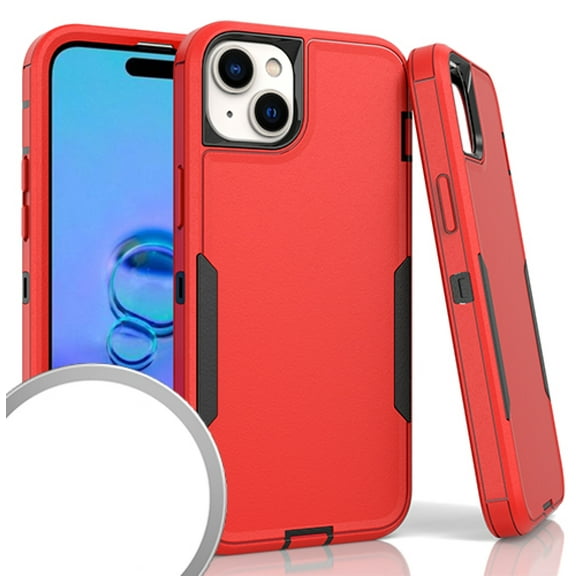 Compatible for iPhone 15 6.1" Slim Tough Hybrid Phone Cover Case - Red