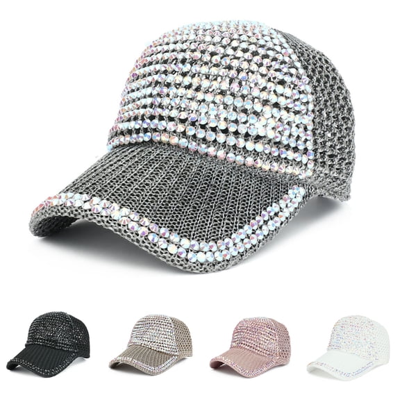 Trucker Hats VLOOCKLW Studded Rhinestone Crystals Adjustable Baseball Cap Plain Sparkle Bling Denim Sun Hat