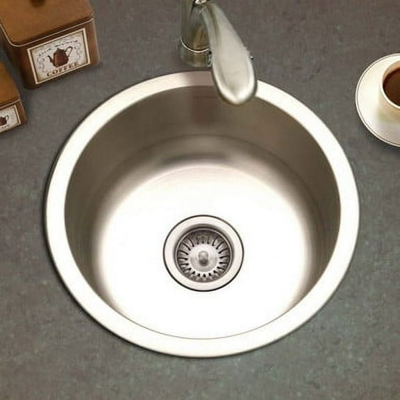 Houzer Hospitality 18 in Stainless Steel Topmount Single Round Bowl Bar Sink with Strainer - SCF-1830-1