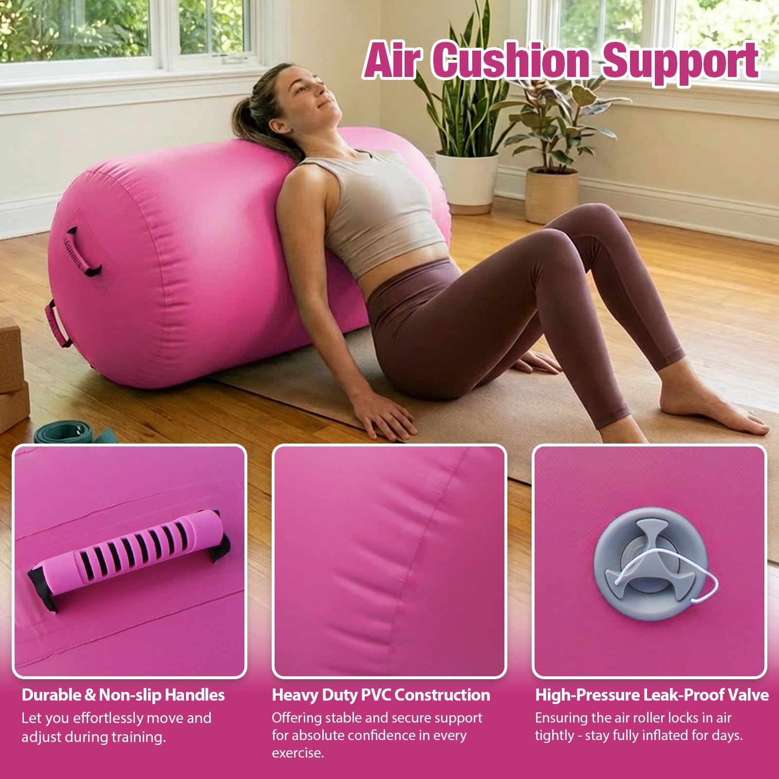 Air Roller Gymnastics Barrel For Tumbling, Inflatable Air Barrel For Back Handspring Training, Gymnastic Equipment With Pump For Yoga Training Cheerleading Home Use