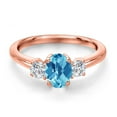 thumbnail image 3 of Gem Stone King 18K Rose Gold Plated Silver Swiss Blue Topaz and Lab Grown Diamond Engagement Ring for Women | 1.34 Cttw | Oval Checkerboard 7X5MM | Gemstone November Birthstone | Size 8, 3 of 6