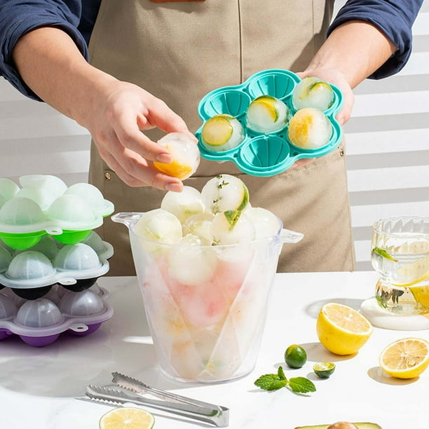Bandeja circular de molde de hielo Easy Demold de 7 orificios, máquina de bolas de hielo de whisky de silicona para cócteles, flexible y apta para lavavajillas, esferas grandes de 2,36", bandeja