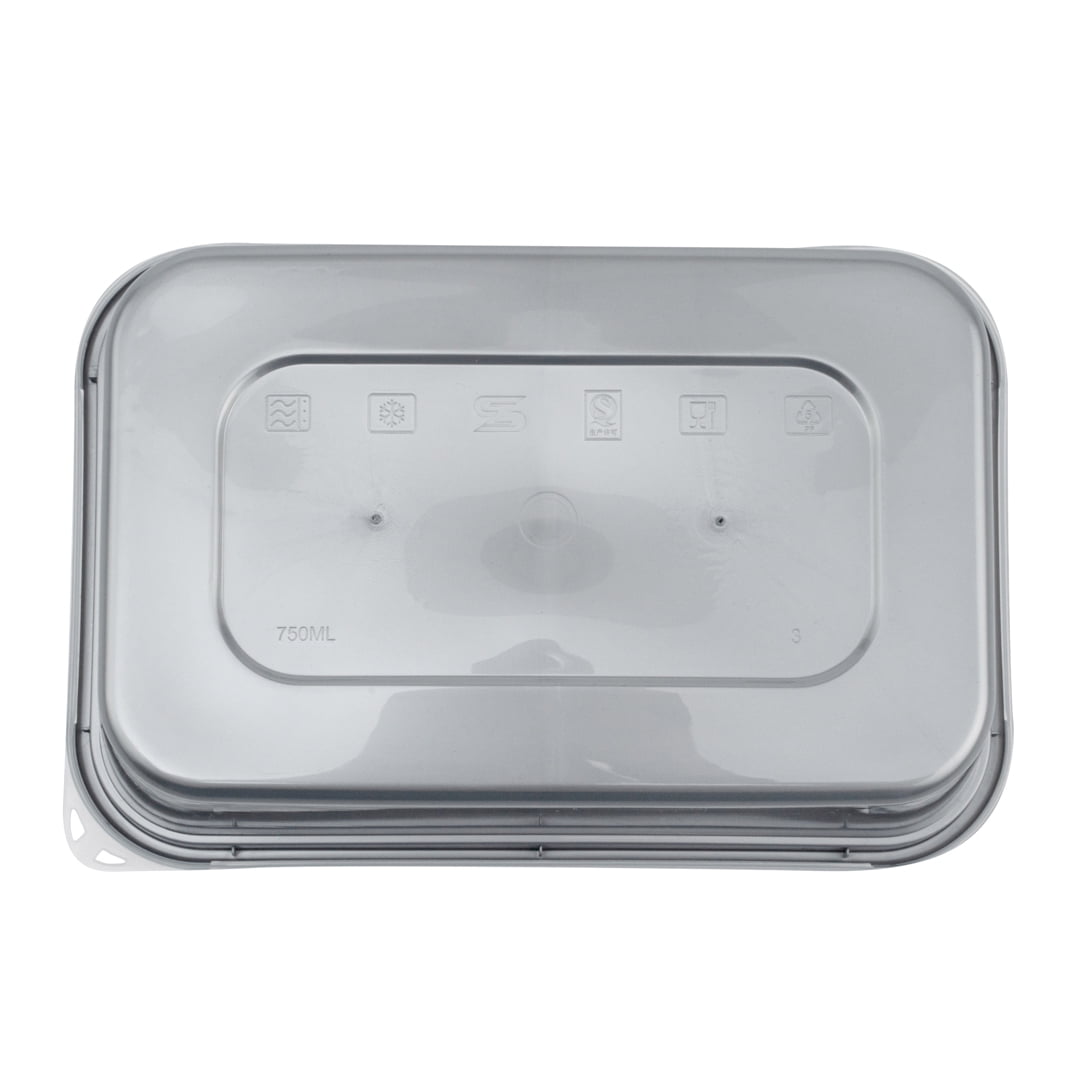 Futura 22 oz Rectangle Silver Plastic Take Out Container - with Clear Lid, Microwavable - 6 3/4 inch x 4 1/2 inch x 2 1/4 inch - 100 Count Box