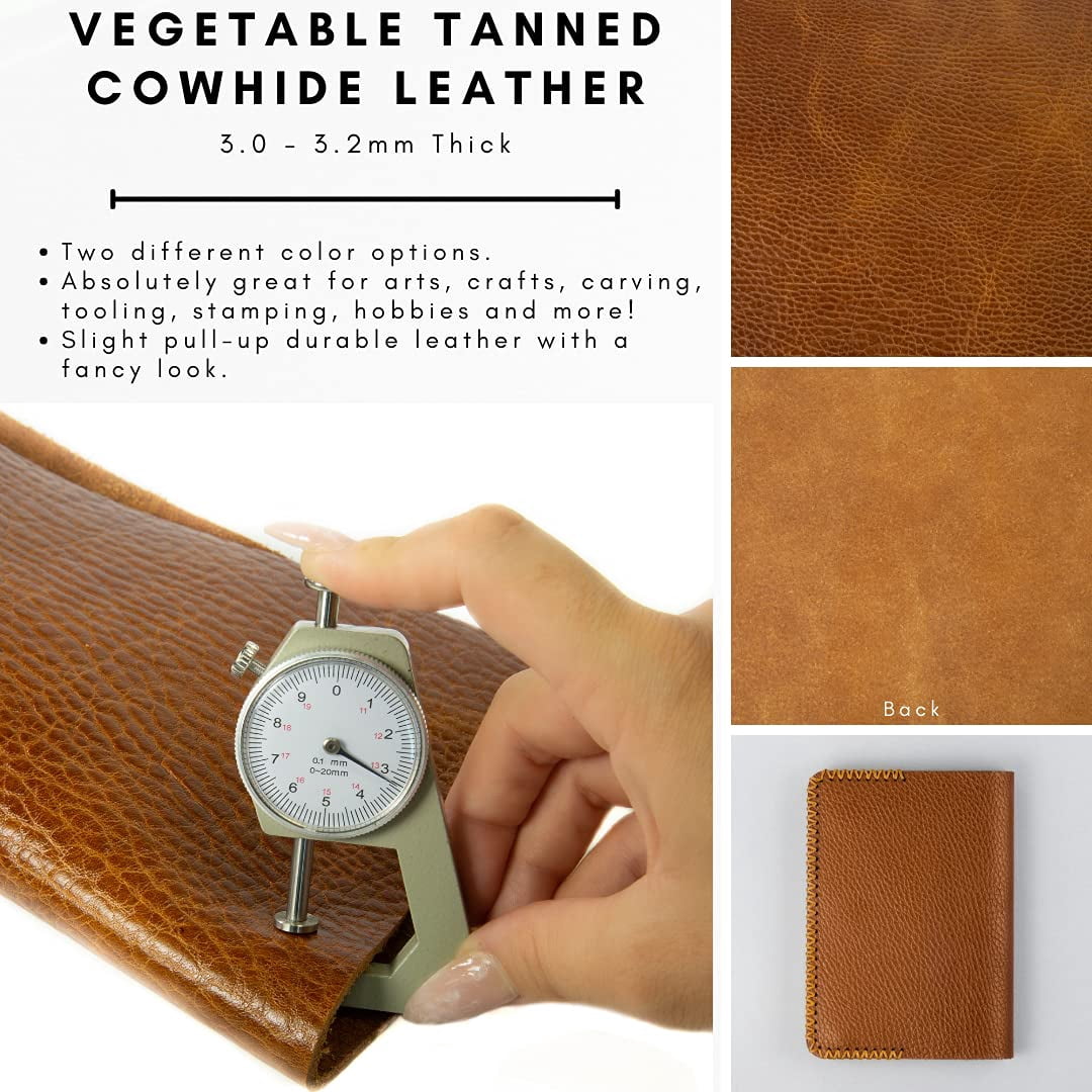 FabricLA Genuine Leather Tooling and Crafting Sheets | Heavy Duty Full Grain Cowhide (3.00mm) 6X6 - Arizona Cognac
