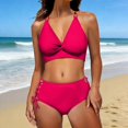 thumbnail image 2 of QURATI Swimwear Bikini Sets for Women High Waist Summer Beach Swim Bathing Suits V Neck 2 Piece Swimsuit Hot Pink M, 2 of 6