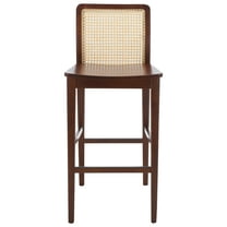 SAFAVIEH Benicio Rattan Bar Stool, Dark Brown Body/Natural Back Rest, Set of 2 (18.9 in. W x 22.5 in. D x 41.9 in. H)