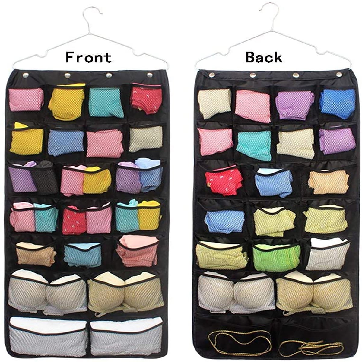 Kepooman Dual-Sided Hanging Closet Organizer with 42 Mesh Pockets & Metal Hanger for Bra Underwear Underpants Socks, Black Kepooman Dual-Sided Hanging Closet Organizer with 42 Mesh Pockets & Metal Hanger for Bra Underwear Underpants Socks, Black