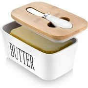 Large Butter Dish with Lid Ceramics Butter Keeper Container with Knife and Stainless Steel