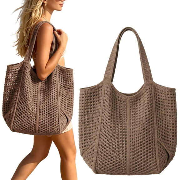 Uanit Crochet Beach Bags for Women – Crochet Mesh Tote Bag, Womens Shoulder Shopping Handbag, Casual Travel Totes, Foldable Boho Bag – Beach Bag for Summer