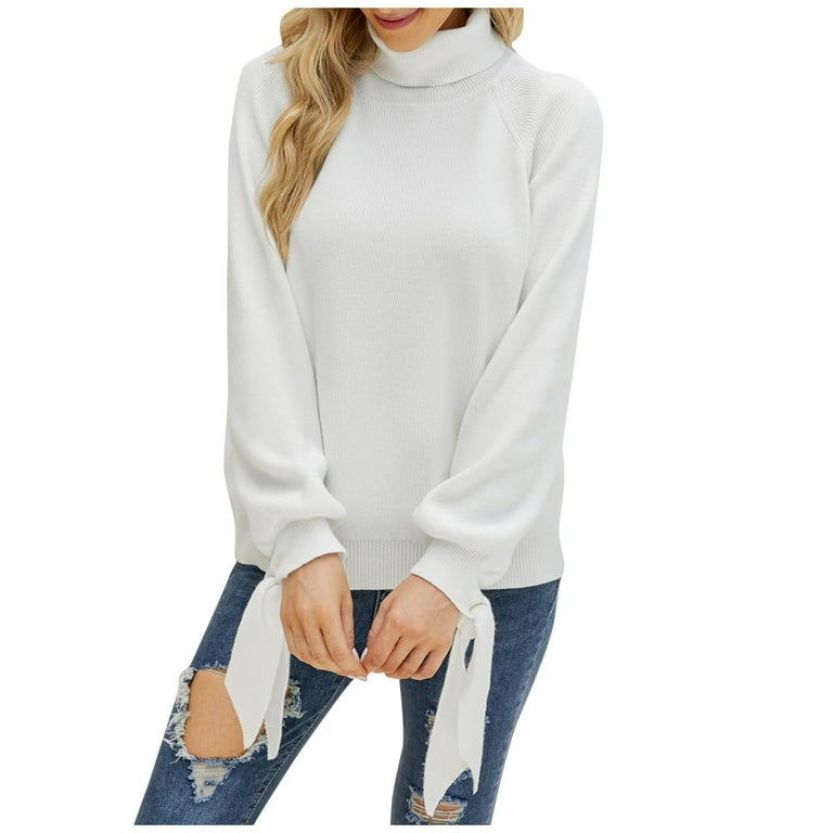 Women s Fall Clothes Sweaters For Women Teen Girls Cream Long Sleeve Women s Solid Color High Neck Knit Sweater Pullover Turtleneck Pullover Sweater 2022 Cute Winter Clothes XL White TBKOMH Walmart ...