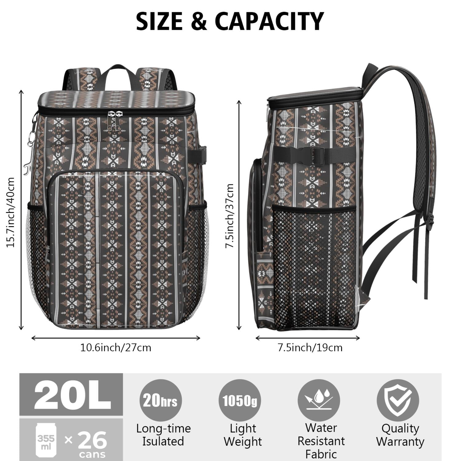 Travel Cooler Bag - Boho Bohemia Pioneer Flower Geometric Line Art Camping Beer Cooler Backpack with Bottle Opener- Waterproof Insulated Picnic Backpacks - Cooler Bag for Beach
