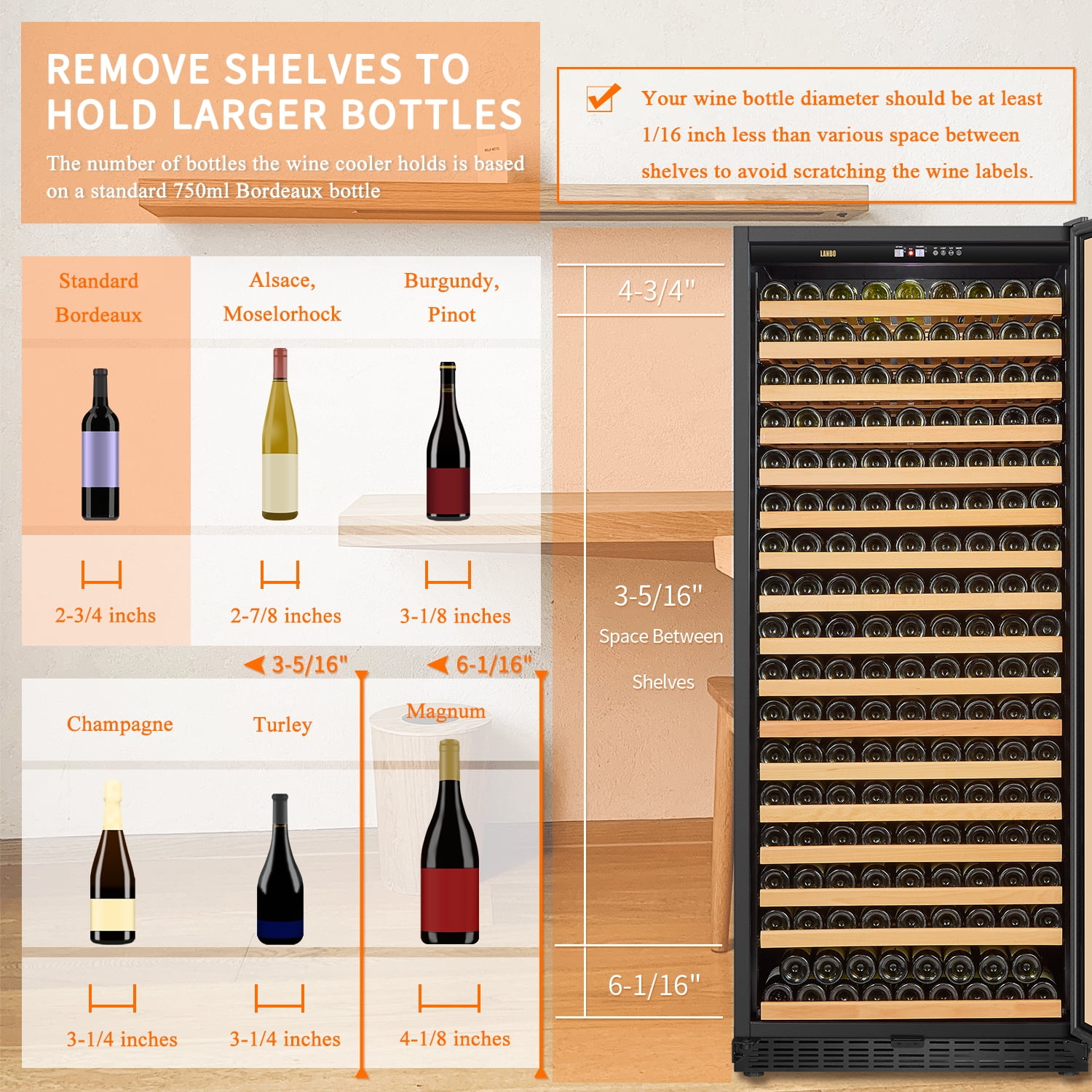 Lanbo 289 Bottle Built-in Single Zone Wine Cooler 32 inch Width