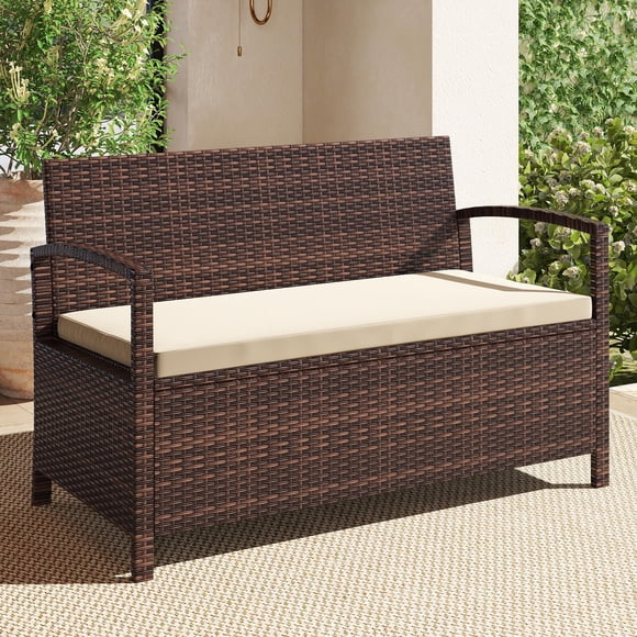 Costway 42 Gallon Deck Box with Seating for Garden Tools and Pool Supplies for Front Porch
