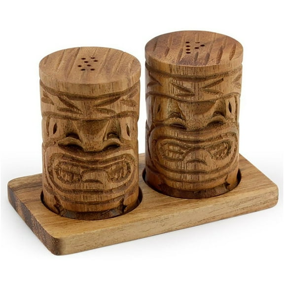 Acacia Wood 2" x 3" Tiki Salt & Pepper Shakers