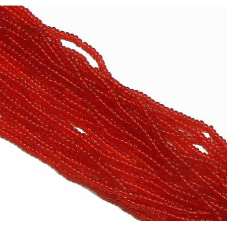 Red Bead Double Strand - Light Ruby Red Czech 8/0 Glass Seed, Loose Beads, 12 Strand Hank Preciosa