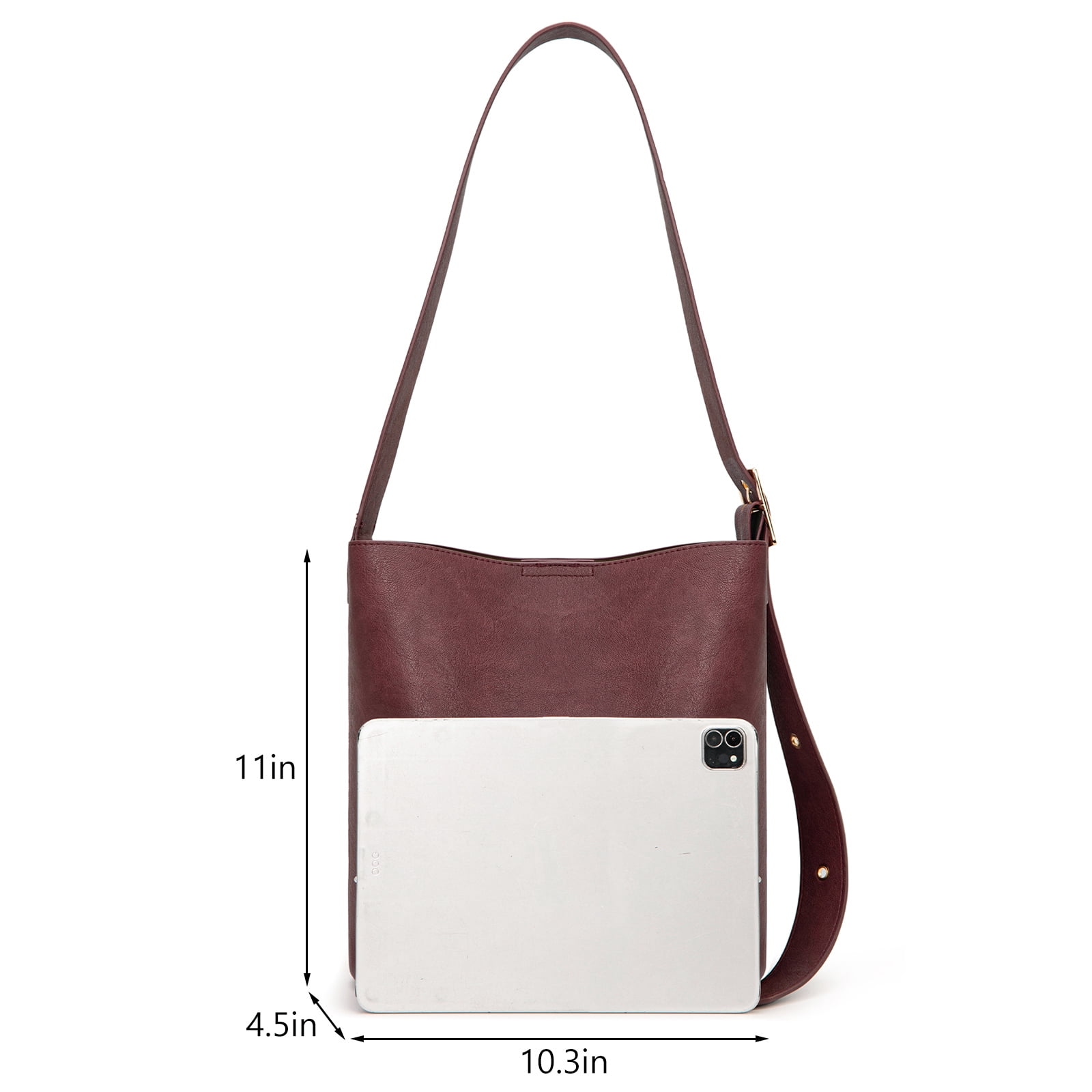 Montana West Medium Hobo Shoulder Bag for Women, 2PCS Slouchy Crossbody Purse with Zipper Pouch, Casual Bucket Handbag, Burgundy