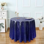 Kirsooku Navy Blue Sequin Tablecloth Glitter Sparkly Iridescent Shimmer for Round Table Cloth 90 Inch Table Covers Decorations for Birthday Party Supplies Event Wedding Table Skirt Decor