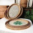 thumbnail image 3 of Hand Woven Rattan Basket Fruit Storage Lunch Serving Tray Snacks Coffee Trays Organizer Plate, A, 3 of 5