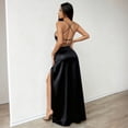 thumbnail image 4 of Women's Sexy Backless Satin Maxi Dress V-Neck High Split Spaghetti Strap Graduation Dress, 4 of 7