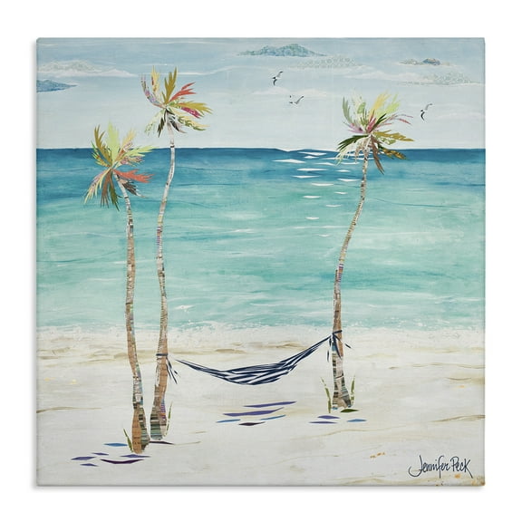 Stupell Industries Hammock & Three Palms Coastal Painting Gallery Wrapped Canvas Art Print Wall Art, 17 x 17