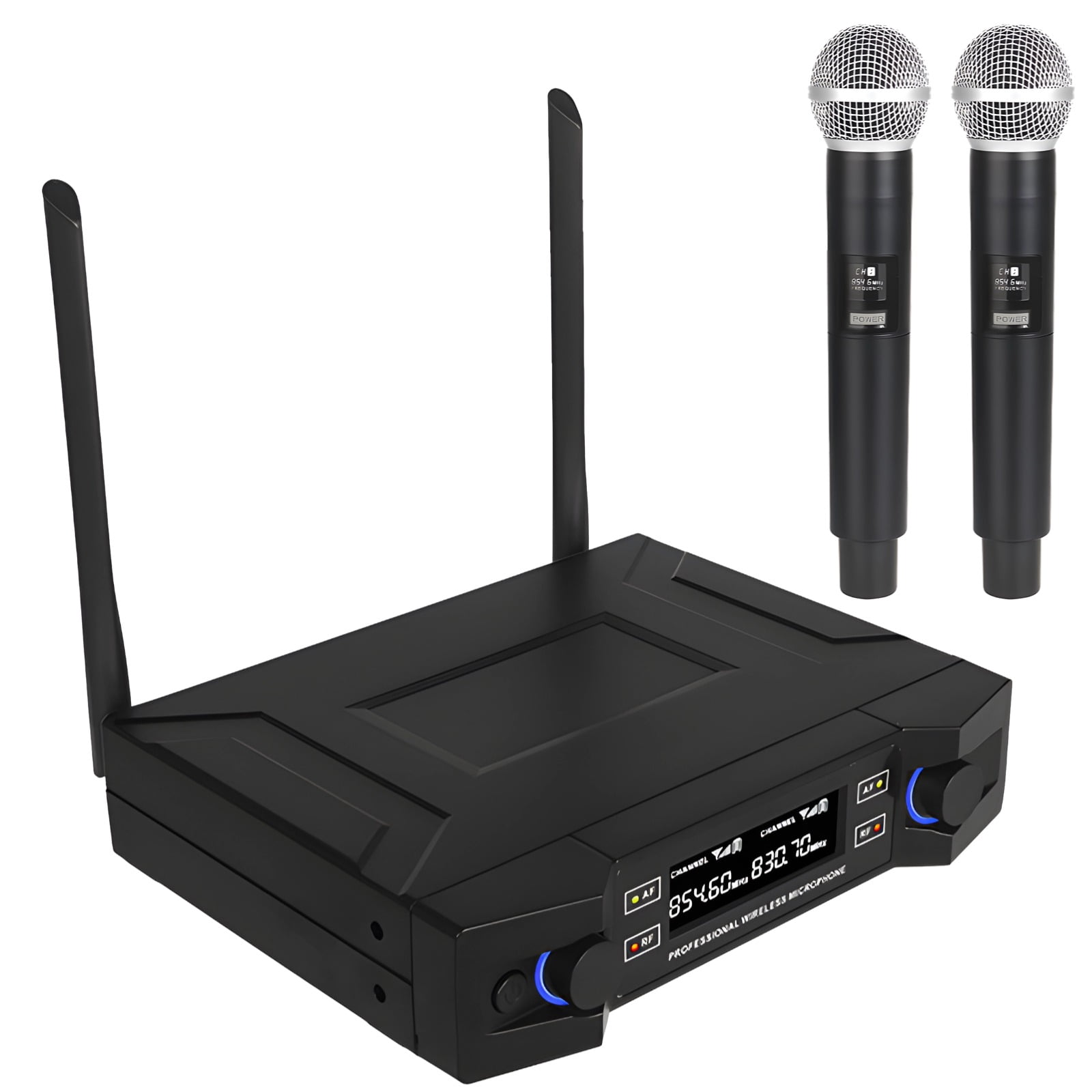 Wireless Microphone with Dual Handheld Mics, No Delay, Noise Reduction, Adjustable Volume, for Karaoke, Stage Performances, and More