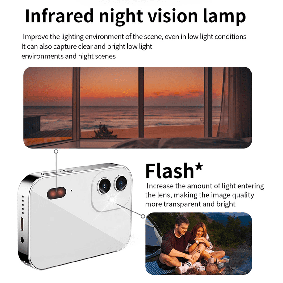 4K CCD Digital Camera 64MP Digital Flash Video Camera with Touch Screen 16X Digital Zoom IR Night Vision Camera White