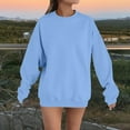 thumbnail image 7 of Women's Solid Color Round Neck Long Sleeve Pullover Sweatshirt, Loose Fit Casual T-Shirt Style Top, Comfortable Everyday Wear for Daily Life, Home, Vacation and Couple Matching Outfits Blue L, 7 of 7