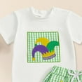 thumbnail image 4 of Xudanell Easter Baby Boy Outfit Truck Cross Short Sleeve T-shirt Plaid Shorts Set Toddler Little Boys Summer Clothes (Green, 12-18 Months), 4 of 4