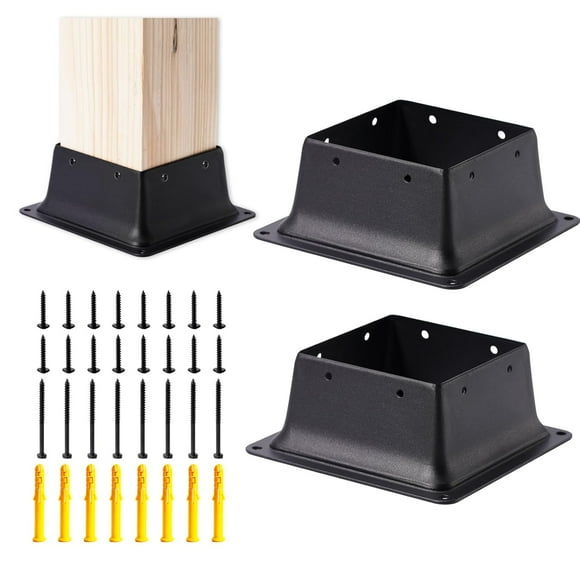 2 Pcs Fence Post Anchor Black Powder-Coated Deck Post Base Fit 4"x4" Standard Wood Post Anchor for Deck Porch Handrail Railing Support