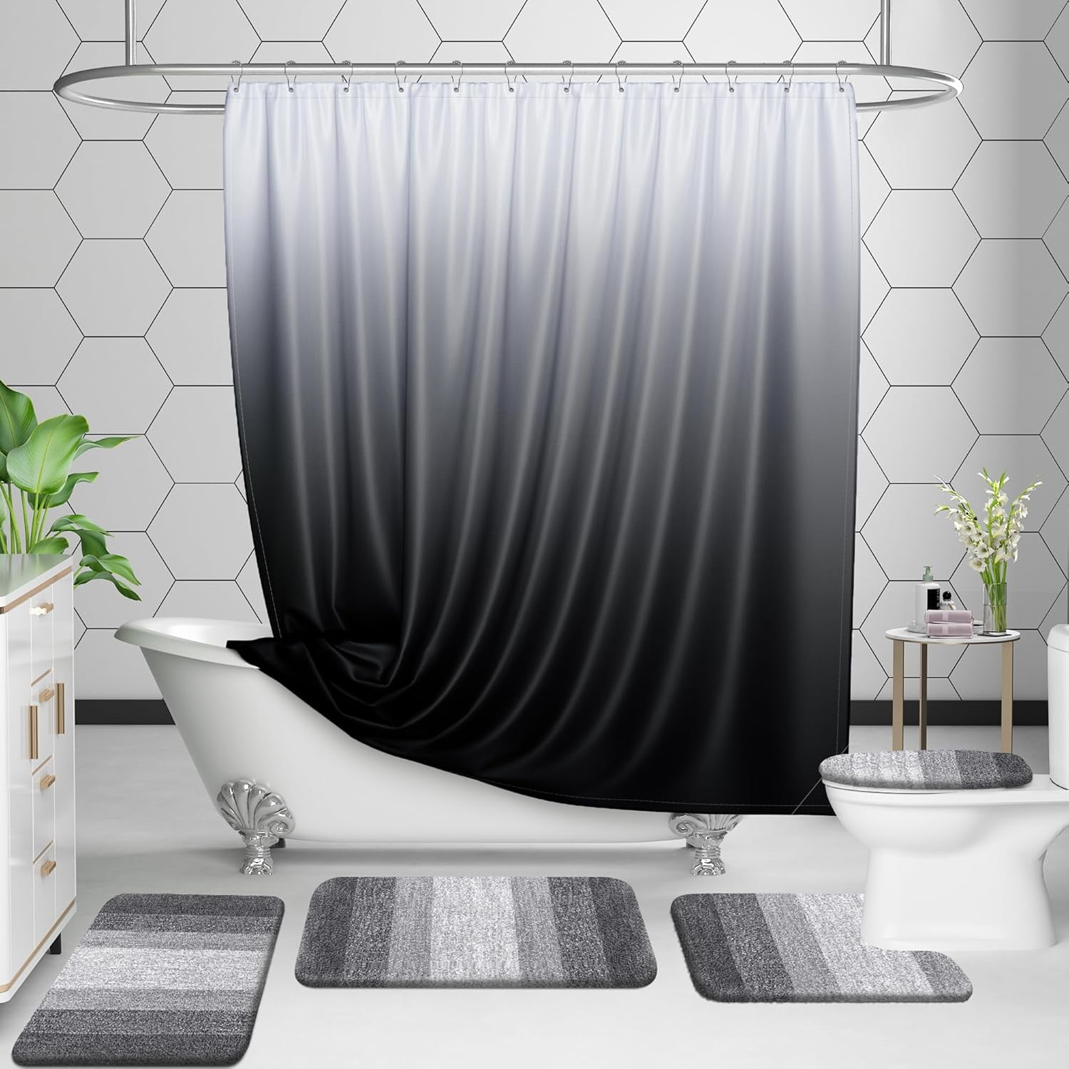 Lanola Bathroom Rug Set 2 Piece, Soft Absorbent Microfiber Bath Mats and U-Shaped Contour Toilet Rug, Non-Slip, Machine Wash Dry, Plush Shaggy Bath Mats for Bathroom (24"x16"+24"x20", Grey)