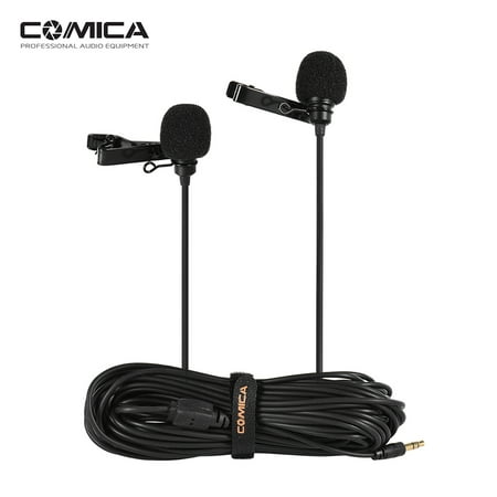 Comica CVM-D02 Dual-head Lavalier Lapel Microphone Clip-on Omnidirectional Condenser Mic Cable Length 6m/19.7ft for Canon Nikon Sony Smartphone for GoPro (Best Lavalier Mic For Gopro)