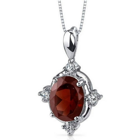Oravo 2.25 Carat T.G.W. Oval-Shape Garnet with CZ Accent Rhodium over Sterling Silver Pendant, 18
