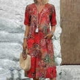 thumbnail image 2 of Abcnature Robe Midi Décontractée d'Été pour Femmes à Col en V et Manches Courtes avec Imprimé Floral, Robe à Manches Courtes à la Mode pour Femmes, Robe Mi-Mollet Confortable avec Tissu Respirant, 2 of 6