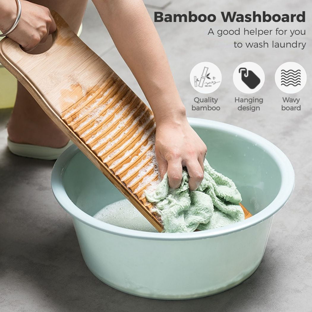 Natural Bamboo Washboard for Laundry, Bamboo Hand Washing Board, Thickened Anti-Slip Scrubbing Washboard for Small Washing Jobs, Hanging Design