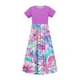 thumbnail image 2 of AUNVITO Girls' Floral A-line Swing Dress Short Sleeve with Pockets, Casual Vacation/Daily Outfit, 2 of 5