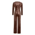 thumbnail image 4 of lulshou Jumpsuits for Women, Women Sexy Strapless Color Block Botton Off The Shoulder Long Sleeve Jumpsuit Wide Leg Pants Rompers Women's Jumpsuits, Rompers & Overalls, Coffee L, 4 of 5