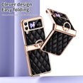 thumbnail image 5 of MonsDirect for 6.7 inch Samsung Galaxy Z Flip 4 5G 2022 Case, Hinge Protection Plating Frame Hard PC Shell Diamond PU Leather Cover Shockproof with Finger Ring Stand Holder for Galaxy Z Flip 4, Black, 5 of 7