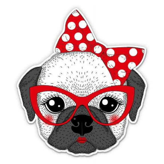 Pug Cutie Retro - 3" Vinyl Sticker - For Car Laptop Water Bottle Phone - Waterproof Decal