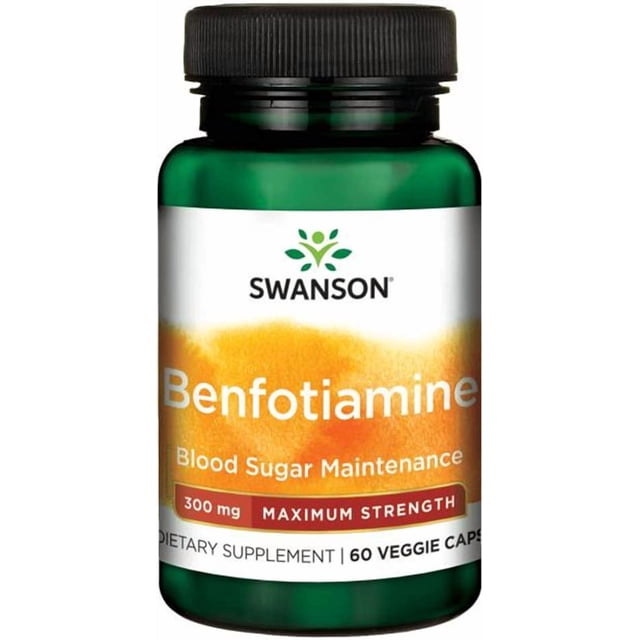 Swanson Suplemento Alimenticio de Benfotiamina Concentración Máxima 300 mg en Cápsulas Vegetales, 60 Unidades