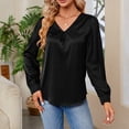 thumbnail image 4 of AherBiu Satin Tops for Women Dressy Casual Long Sleeve Shirt Elegant Ladies V Neck Formal Tops Blouse, 4 of 4