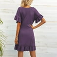 thumbnail image 4 of LOVZFMLL Robe Tunique Décontractée à Manches Courtes pour Femmes, Été, Taille Nouée, Double Couche, Col à Volants, Bandage, Unie, Violet 2TG, 4 of 4