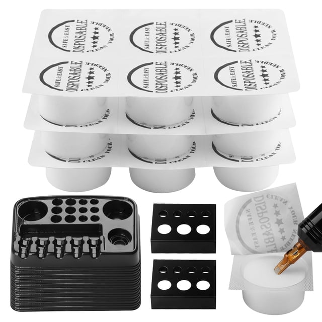 Vaso de espuma Tattoo Dip RHEIN 18 + 2 portavasos de tinta y 12 bandejas de tinta