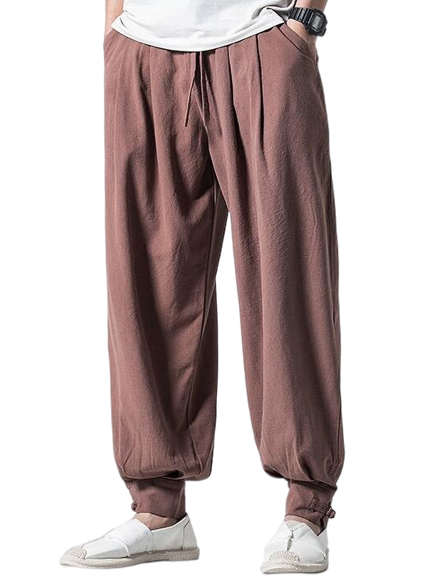 WAWAYA Men Harem Trousers Gym Trainning Elastic Waist Athletic Printed Sweatpants Pants Trousers