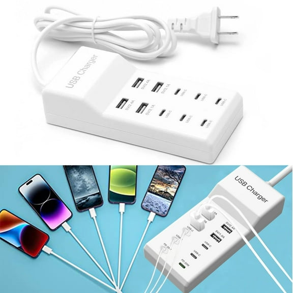 Yolispa 10-Port USB C Charging Dock, 6 USB-C & 4 USB-A Ports, 50W Multi-Port Charger for iPhone, Samsung, Tablet