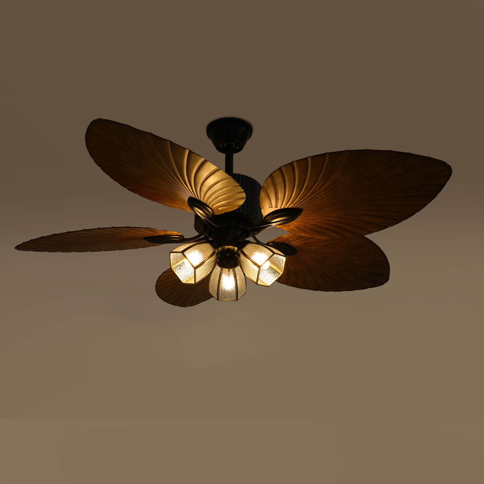 Black ABS 52-Inch Fan Chandelier Remote Control Positive And Negative Three-Burner Black Leaf Fan Ceiling Lamp