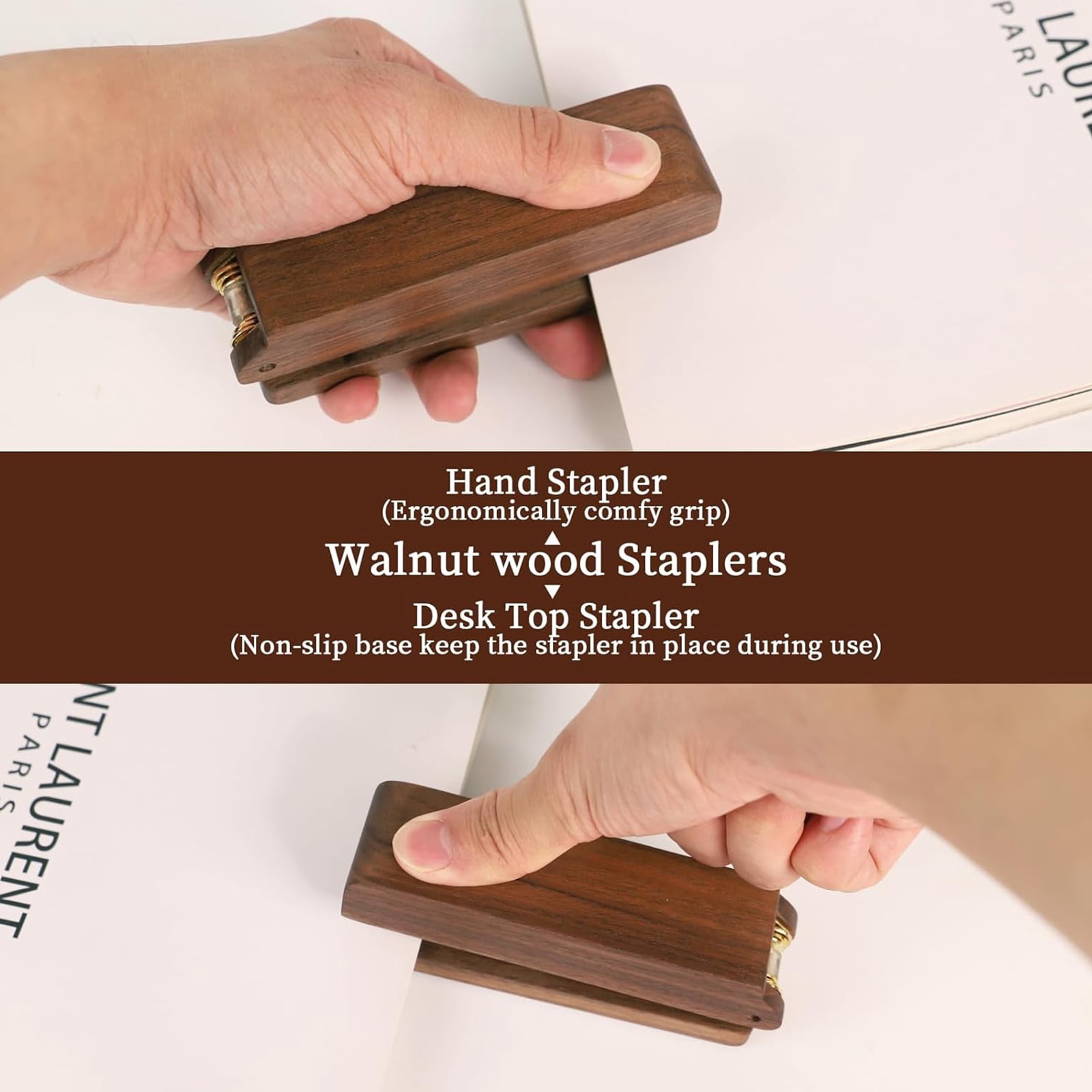 MultiBey Solid Black Walnut Wood Stapler, 25-Sheet Heavy Duty Office Stapler with 1000 Staples