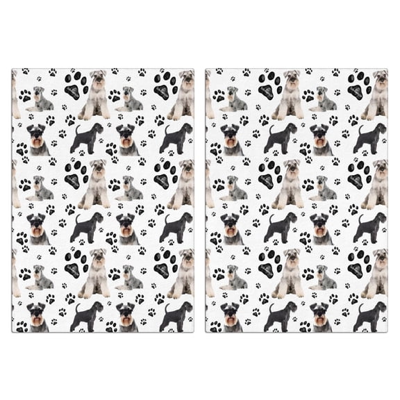 2 Pcs Funny Kitchen Towels,Schnauzer Dog and Footprints Microfiber Dish Towels,Kitchen Tea Towels,Kitchen Towel Set (18" X 26")