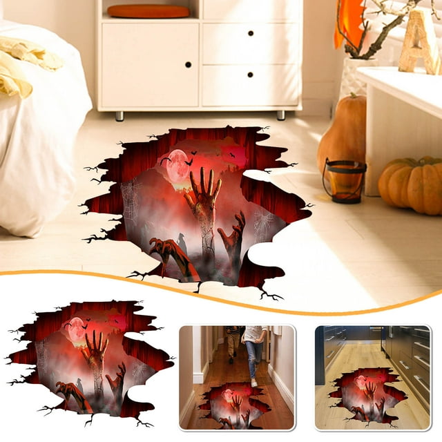Fwttom Autocollants de Décoration de Sol d'Halloween Paume Rouge pour Salon