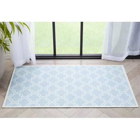 Well Woven Moroccan Trellis 2'3" x 3'11" Area Rug Light Blue & Ivory