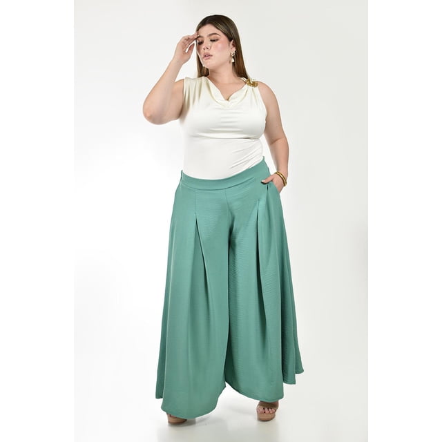 Pantalon tipo palazzo Roman Fashion /Tallas Extras, 2632 (Menta) verde claro 40
